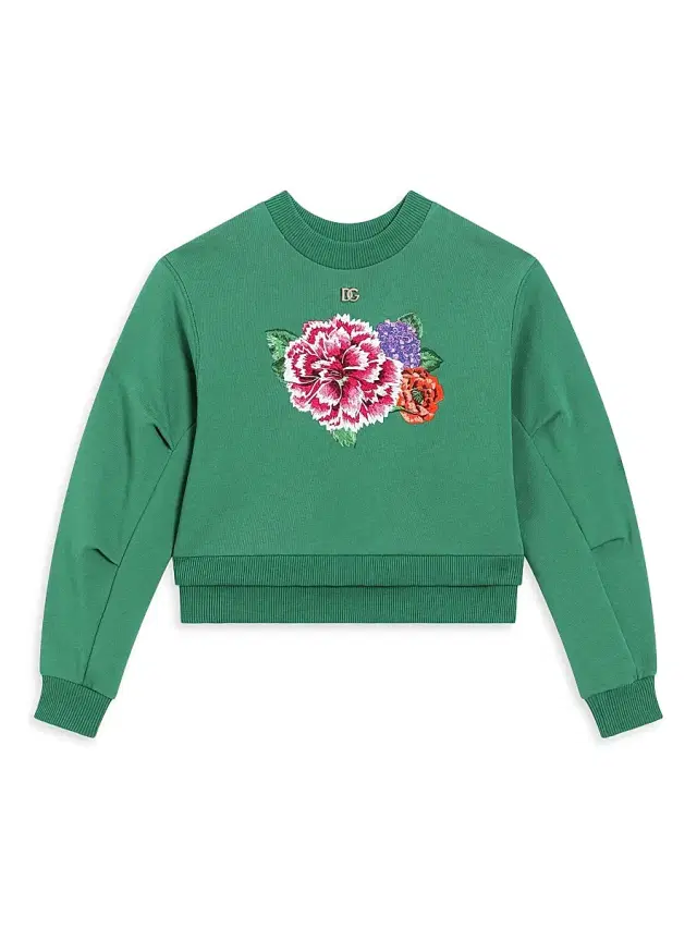Dolce & Gabbana Little Girl's& Girl'sFlower Graphic Crewneck Sweatshirt - Verde