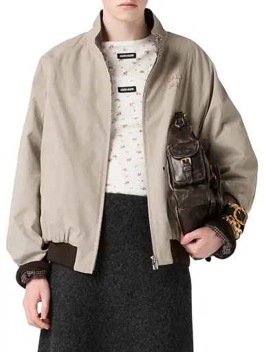 Miu Miu Women's Reversible Houndstooth Check and Panama Cotton Blouson Jacket - Grey - Size 6 | Thumbnail 2