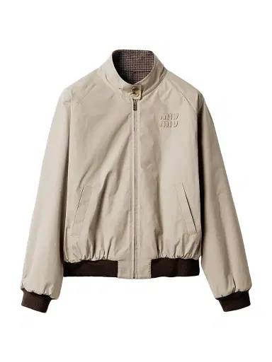 Miu Miu Women's Reversible Houndstooth Check and Panama Cotton Blouson Jacket - Grey - Size 6 | Thumbnail 1