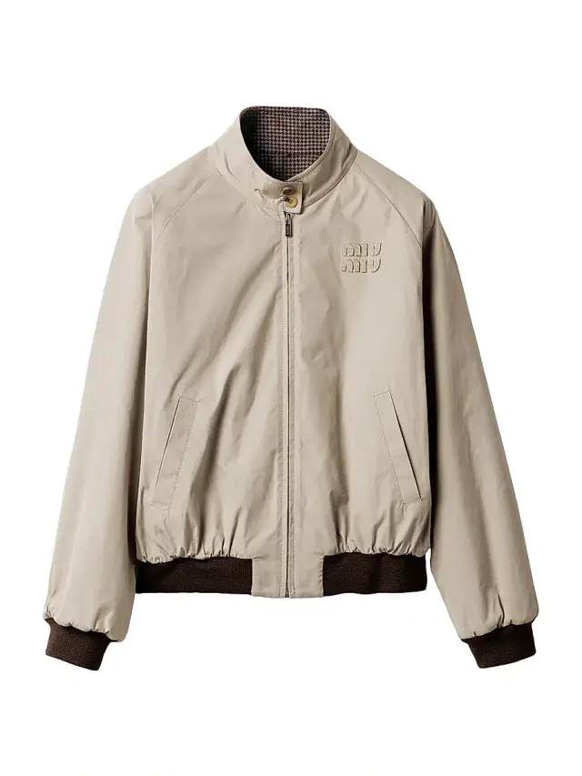Miu Miu Women's Reversible Houndstooth Check and Panama Cotton Blouson Jacket - Grey