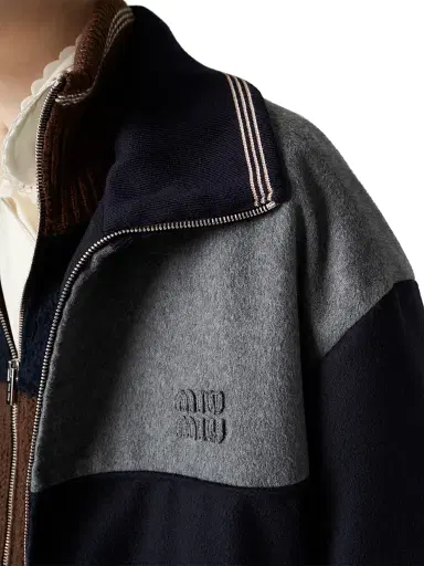 Miu Miu Women's Velour Blouson Zipper Jacket - Blue | Thumbnail 5 Miu Miu Women's Velour Blouson Zipper Jacket - Blue | Thumbnail 5
