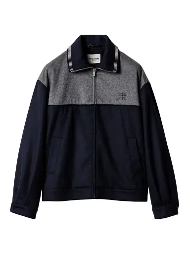 Miu Miu Women's Velour Blouson Zipper Jacket - Blue | Thumbnail 1 Miu Miu Women's Velour Blouson Zipper Jacket - Blue | Thumbnail 1