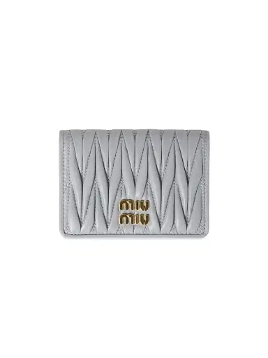 Miu Miu Women's Matelassé Nappa Leather Card Holder - Grey | Thumbnail 1 Miu Miu Women's Matelassé Nappa Leather Card Holder - Grey | Thumbnail 1