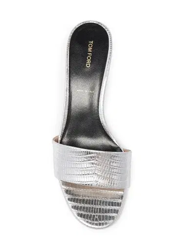 Tom Ford Women's 55MM Croc-Embossed Leather Kitten-Heel Mules - Silver - Size 5.5 | Thumbnail 4