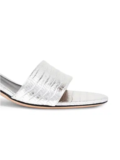 Tom Ford Women's 55MM Croc-Embossed Leather Kitten-Heel Mules - Silver - Size 5.5 | Thumbnail 6