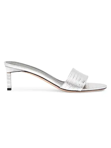 Tom Ford Women's 55MM Croc-Embossed Leather Kitten-Heel Mules - Silver - Size 5.5 | Thumbnail 1