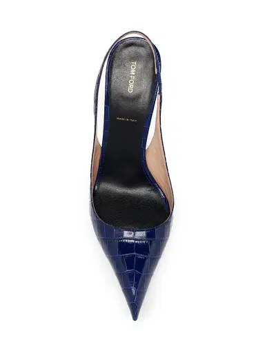 Tom Ford Women's 105MM Croc-Embossed Slingback Pumps - Sea Blue - Size 10.5 | Thumbnail 4