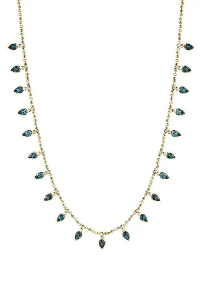 Storrow London Blue Topaz Pearl Diamond Emma Beaded Collar Necklace