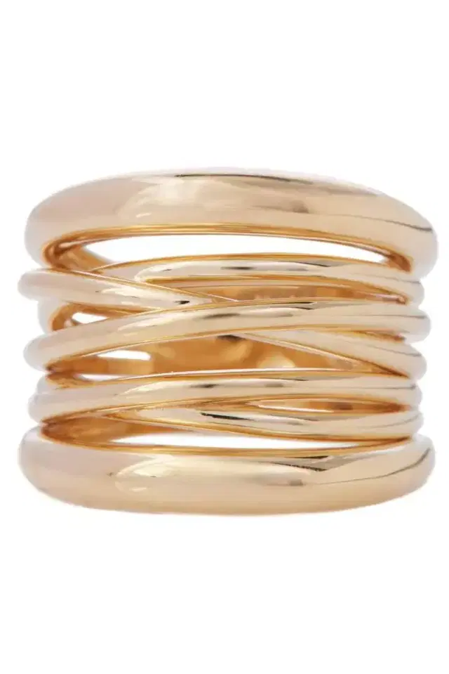 Polished Scribble Band Ring - Yellow Gold