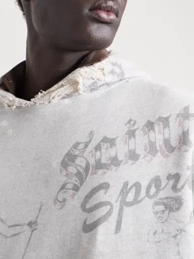 SAINT Mxxxxxx Printed Distressed Cotton-Jersey Hoodie - Men | Thumbnail 5