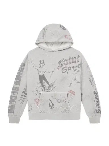 SAINT Mxxxxxx Printed Distressed Cotton-Jersey Hoodie - Men | Thumbnail 1