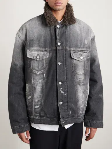 Acne Studios Robert Plush-Trimmed Padded Distressed Denim Jacket - Men | Thumbnail 3 Acne Studios Robert Plush-Trimmed Padded Distressed Denim Jacket - Men | Thumbnail 3