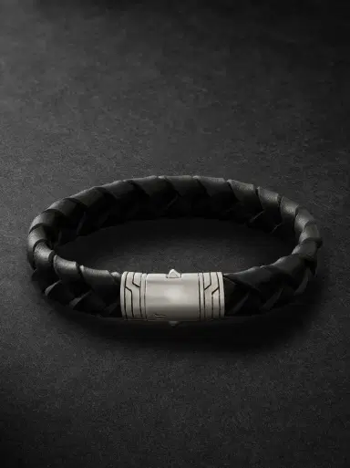 John Hardy Woven Leather, Sterling Silver and Enamel Bracelet - Men | Thumbnail 1 John Hardy Woven Leather, Sterling Silver and Enamel Bracelet - Men | Thumbnail 1