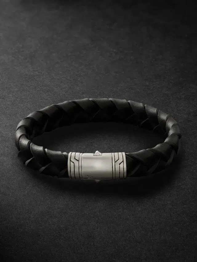John Hardy Woven Leather, Sterling Silver and Enamel Bracelet - Men