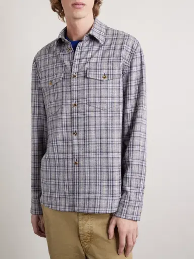 Versace Checked Wool-Flannel Shirt - Men | Thumbnail 3