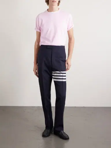 Thom Browne Logo-Appliquéd Striped Cotton-Piqué T-Shirt - Men | Thumbnail 2 Thom Browne Logo-Appliquéd Striped Cotton-Piqué T-Shirt - Men | Thumbnail 2