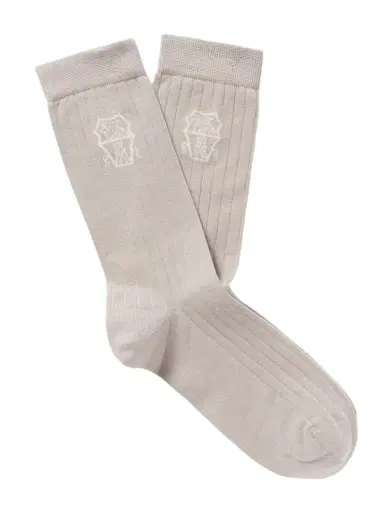 Brunello Cucinelli Logo-Jacquard Ribbed Cotton Socks - Men | Thumbnail 1