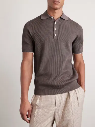 Brunello Cucinelli Ribbed Cotton Polo Shirt - Men | Thumbnail 3