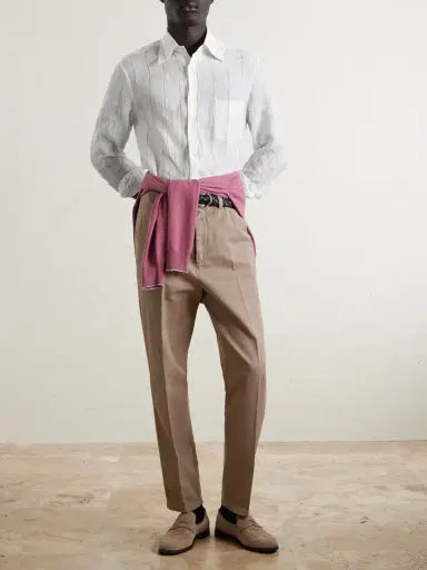 Brunello Cucinelli Pinstriped Linen Shirt - Men | Thumbnail 2