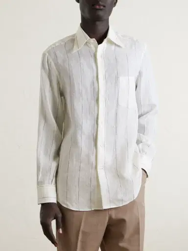 Brunello Cucinelli Pinstriped Linen Shirt - Men | Thumbnail 3