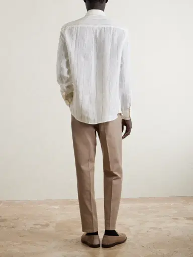 Brunello Cucinelli Pinstriped Linen Shirt - Men | Thumbnail 4