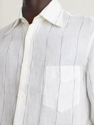 Brunello Cucinelli Pinstriped Linen Shirt - Men | Thumbnail 5