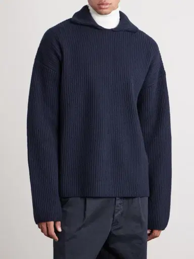 A.P.C. Oversized Ribbed Wool and Cashmere-Blend Polo Sweater - Men | Thumbnail 3 A.P.C. Oversized Ribbed Wool and Cashmere-Blend Polo Sweater - Men | Thumbnail 3