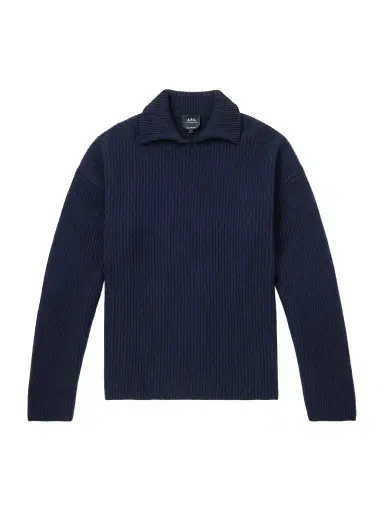 A.P.C. Oversized Ribbed Wool and Cashmere-Blend Polo Sweater - Men | Thumbnail 1 A.P.C. Oversized Ribbed Wool and Cashmere-Blend Polo Sweater - Men | Thumbnail 1