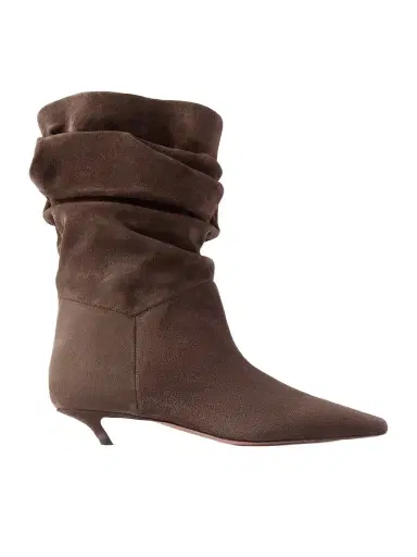 Amina Muaddi Jamie Ruched Suede Ankle Boots | Thumbnail 1