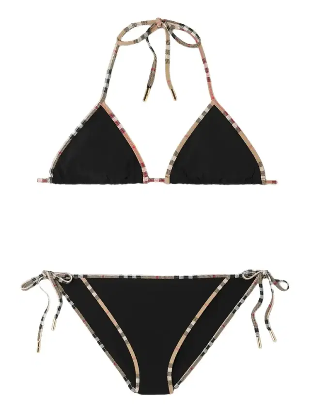 Checked-piped Triangle Bikini