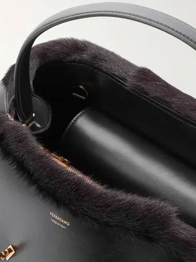 Ferragamo Hug Shearling-trimmed Leather Shoulder Bag | Thumbnail 5 Ferragamo Hug Shearling-trimmed Leather Shoulder Bag | Thumbnail 5