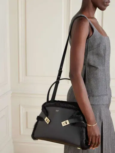 Ferragamo Hug Shearling-trimmed Leather Shoulder Bag | Thumbnail 6 Ferragamo Hug Shearling-trimmed Leather Shoulder Bag | Thumbnail 6