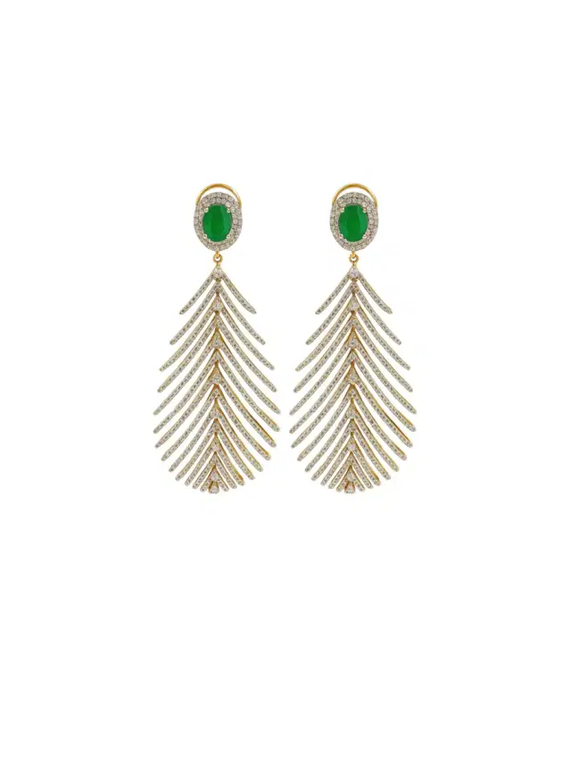 Wish Fine Jewelry 5.32ct Diamond Emerald 14K Gold Feather Earrings