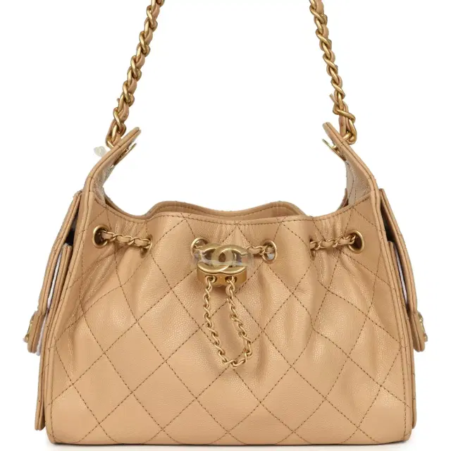 Chanel Chanel Mini 25 Hobo Bag Beige Caviar Antique Gold Hardware