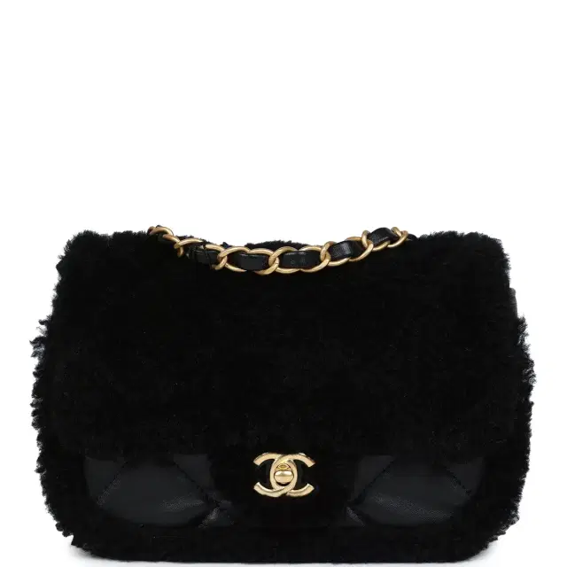 Chanel Chanel Mini Shearling Flap Bag Black Lambskin Brushed Gold Hardware