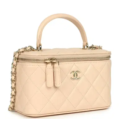 Chanel Chanel Small Top Handle Vanity Case Light Beige Lambskin Light Gold Hardware | Thumbnail 2
