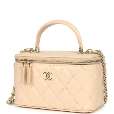 Chanel Chanel Small Top Handle Vanity Case Light Beige Lambskin Light Gold Hardware | Thumbnail 5