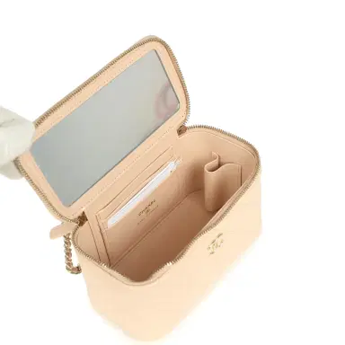 Chanel Chanel Small Top Handle Vanity Case Light Beige Lambskin Light Gold Hardware | Thumbnail 9
