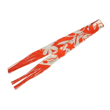 HERMÈS Hermes "Bouquet Final" Gris Perle and Vermillon Fringe Silk Twilly | Thumbnail 2 HERMÈS Hermes "Bouquet Final" Gris Perle and Vermillon Fringe Silk Twilly | Thumbnail 2