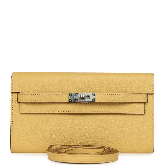hermes Hermes Kelly To Go Wallet Jaune Foin Chevre Mysore Palladium Hardware