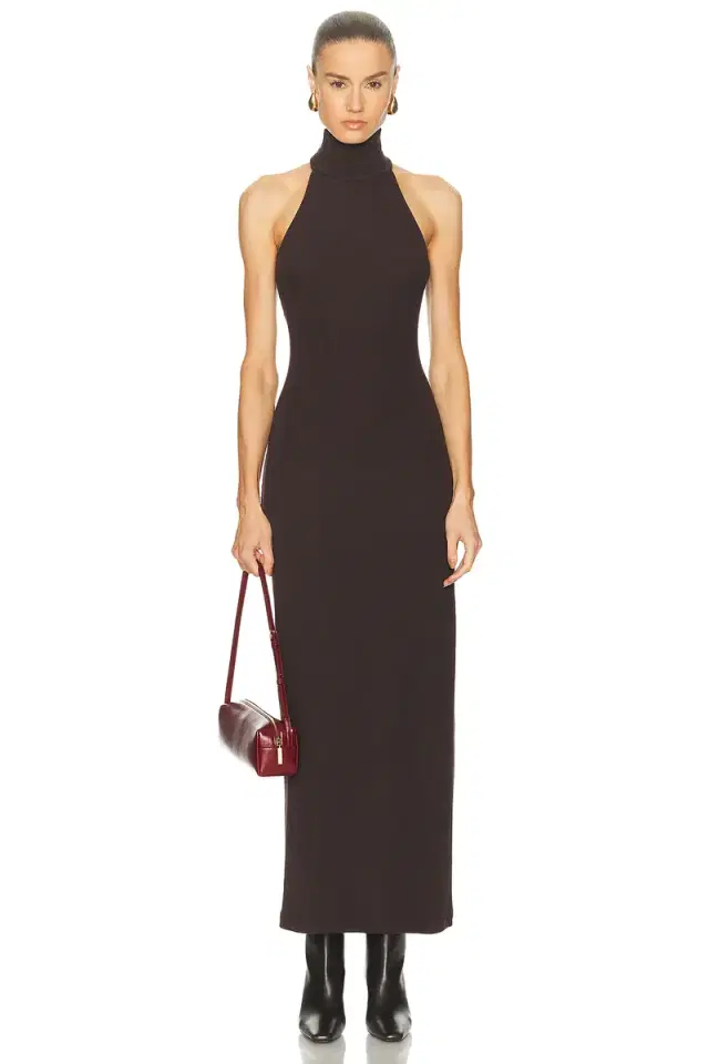 Enza Costa Knit Halter Turtleneck Fluid Dress