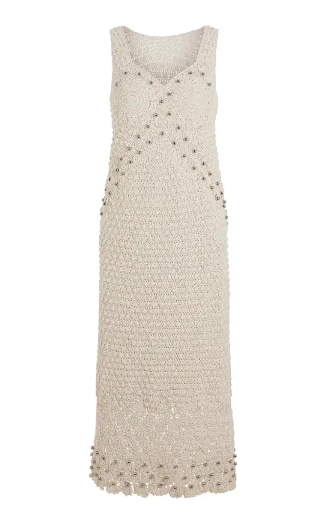 Embellished Crocheted Cotton Midi Dress