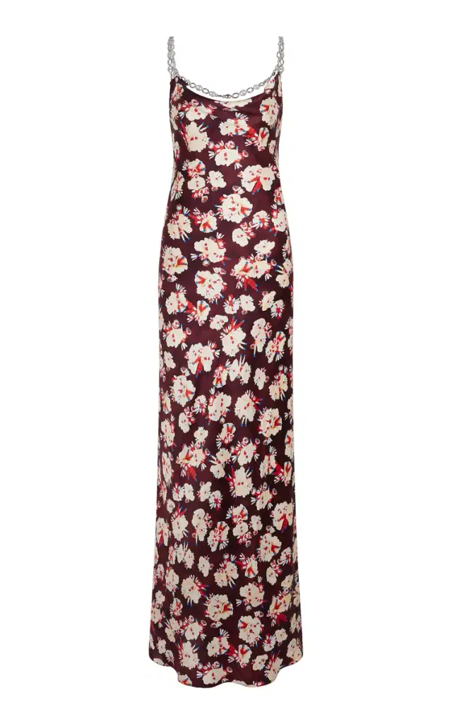 Rabanne Chain-Detailed Satin Maxi Dress
