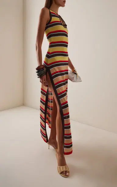 Rabanne Striped Keyhole Maxi Dress | Thumbnail 2 Rabanne Striped Keyhole Maxi Dress | Thumbnail 2