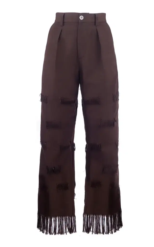 Adoma Fringe-Trimmed High-Rise Wide-Leg  Cotton-Blend Pants