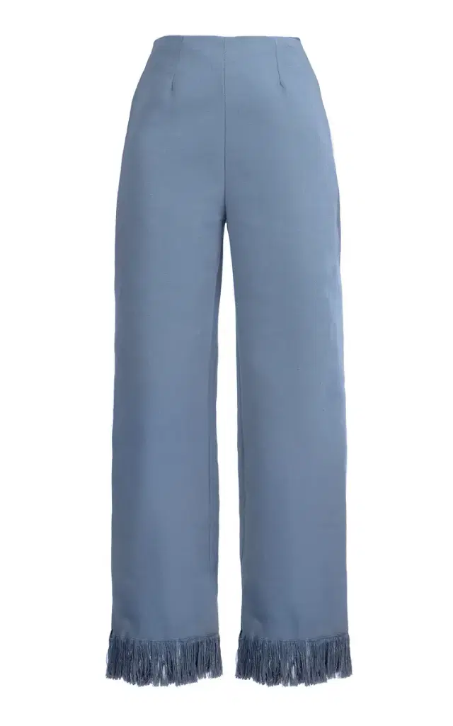 Yihane Fringe-Trimmed Mid-Rise Straight-Leg Cotton-Blend Pants