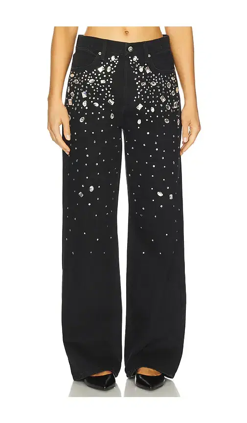 The Harlowe Stone Embellished Wide Leg Jeans