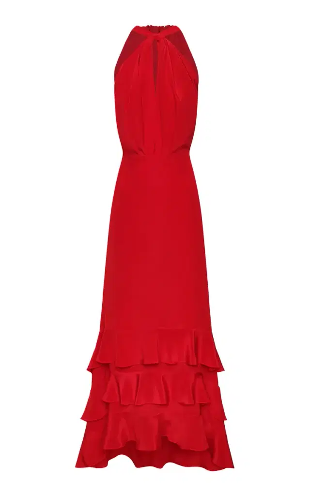 Andres Otalora Vino de Palma Halter Silk Crepe De Chine Maxi Dress