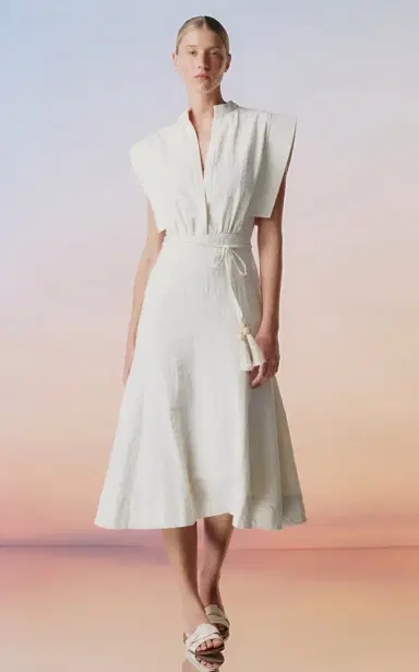 ANDRES OTALORA Contigu Despierto Belted Cotton-Jacquard Midi Dress | Thumbnail 2