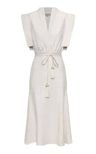 ANDRES OTALORA Contigu Despierto Belted Cotton-Jacquard Midi Dress | Thumbnail 5